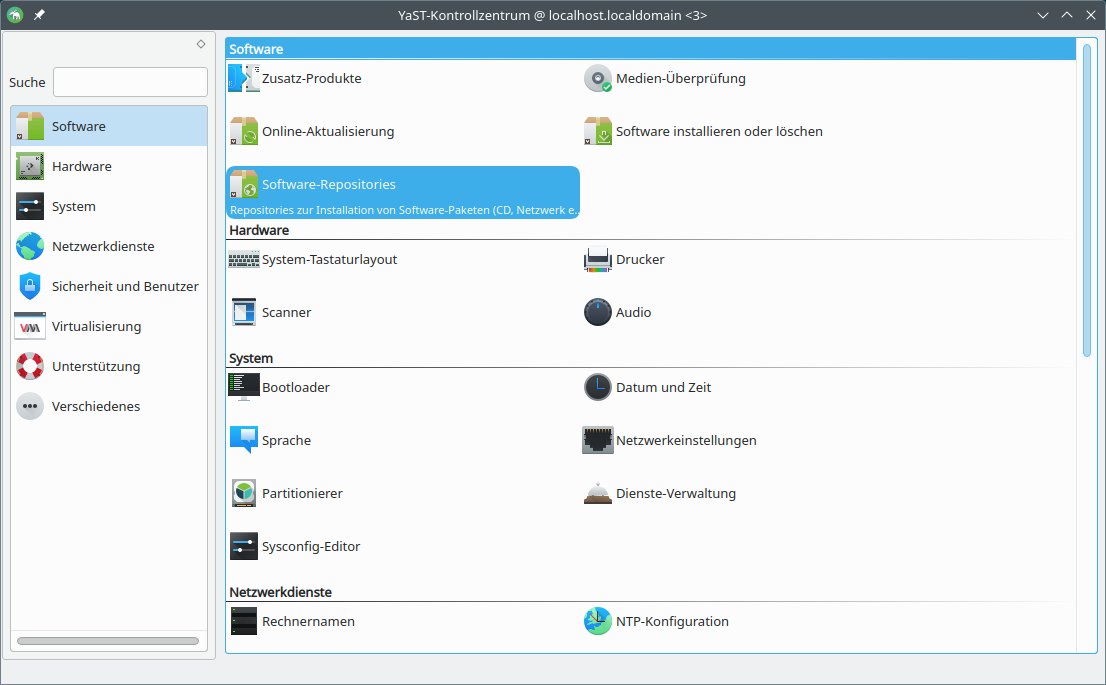 Über YaST starten Sie die Konfiguration der Software-Repositories von openSUSE und verwalten zentrale Softwarequellen bequem über eine grafische Oberfläche.