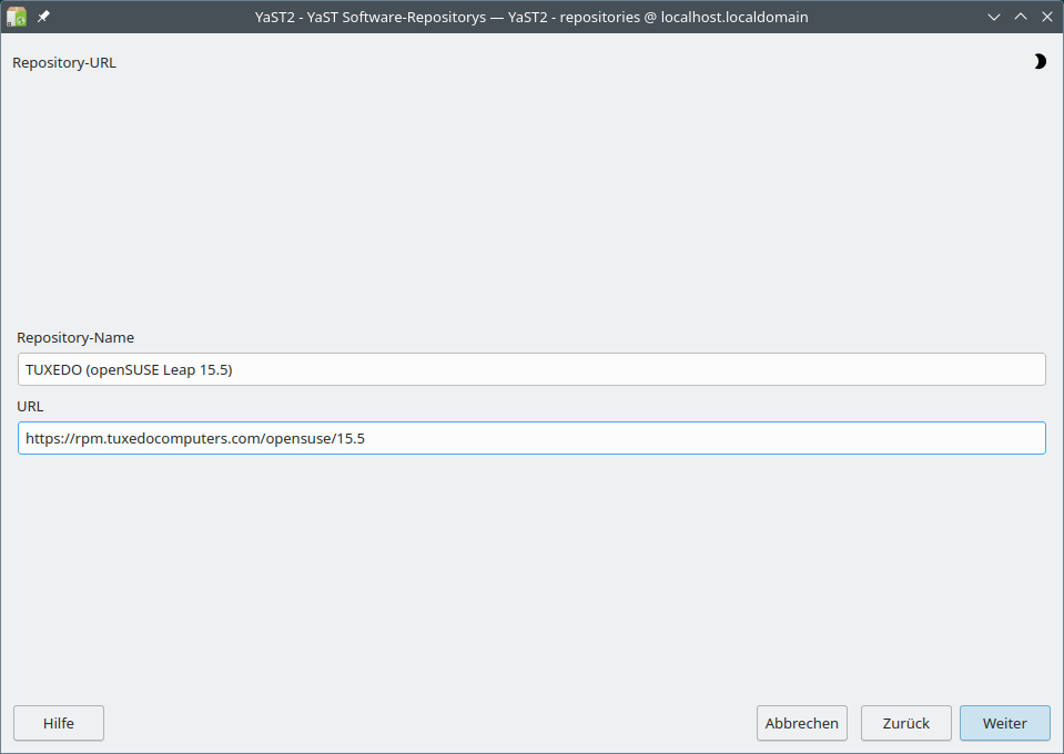 Adjust the specified version number to match your installed openSUSE Leap version so that YaST correctly integrates and updates the appropriate package source.