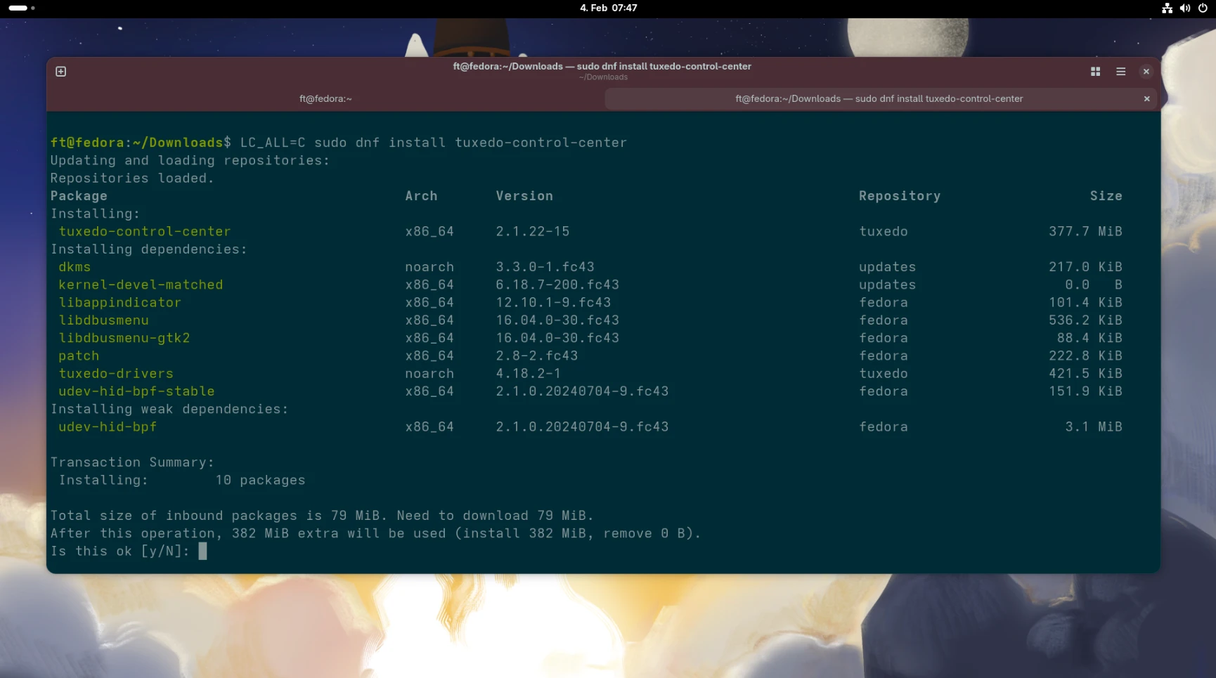 After adding the package sources, you can install additional TUXEDO software such as the TUXEDO Control Center directly via Fedora’s package manager.