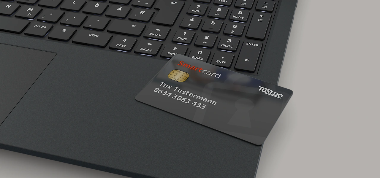 A smart card lying on the BM15's keyboard deck